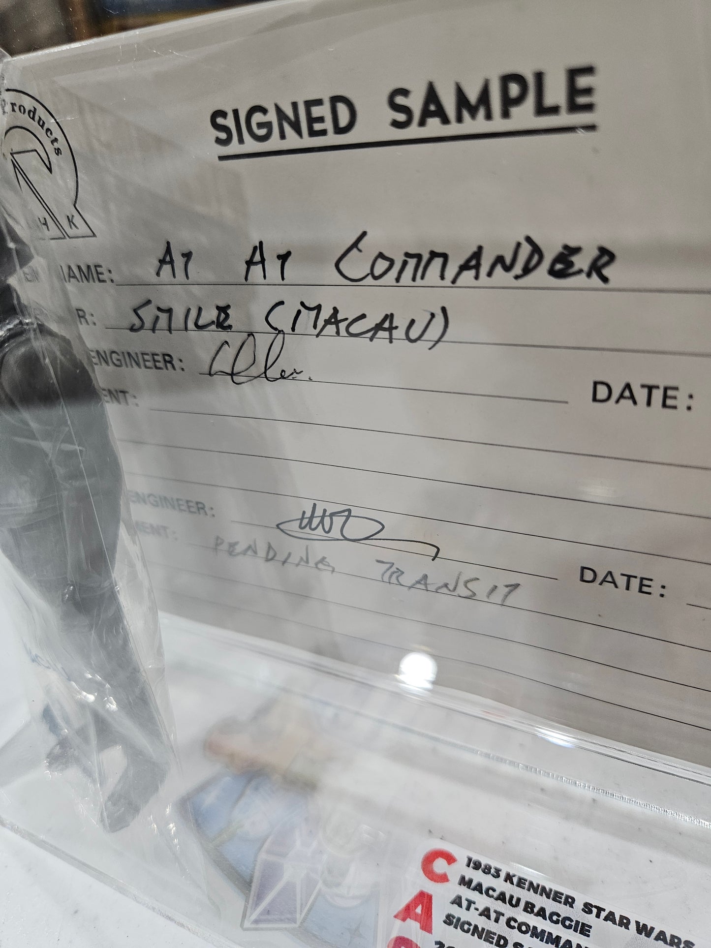 1983 Kenner Star Wars Macau Baggie At-At Commander Signed Sample CAS 80+