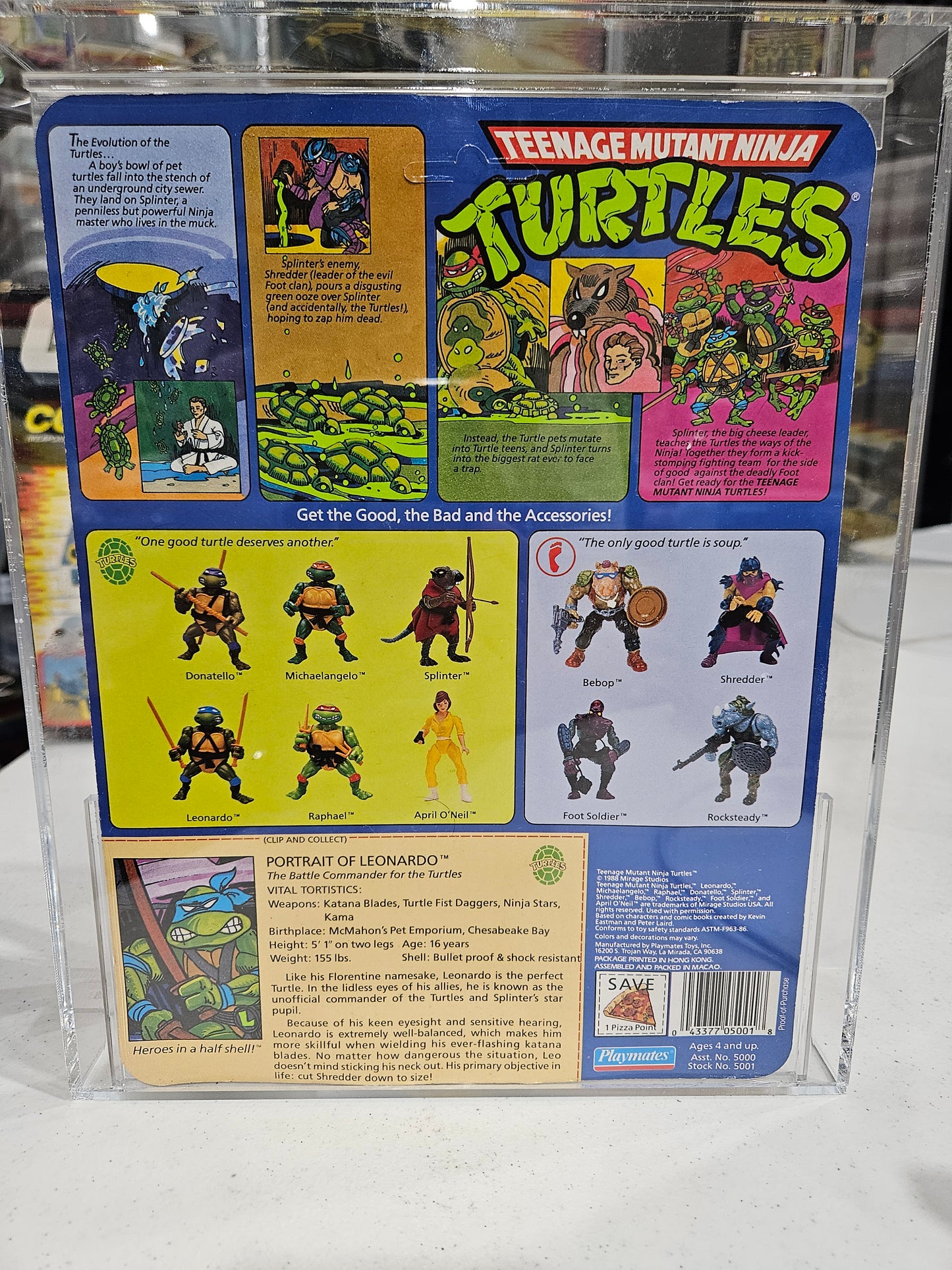 1989 Playmates TMNT Leonardo AFA 80 Y-NM