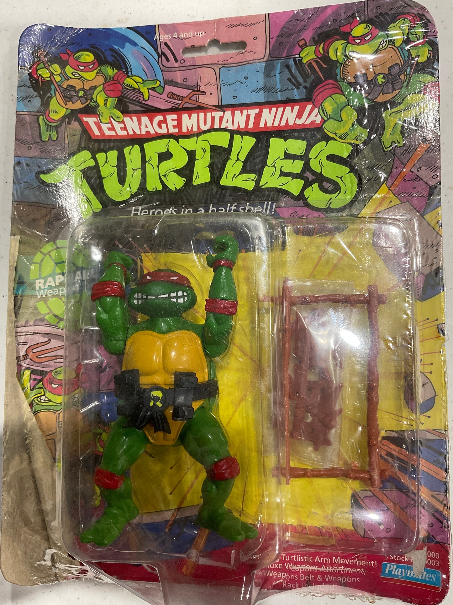 1988 TMNT Series 1 Raphael, LOOSE BUBBLE, DAMAGED CARD