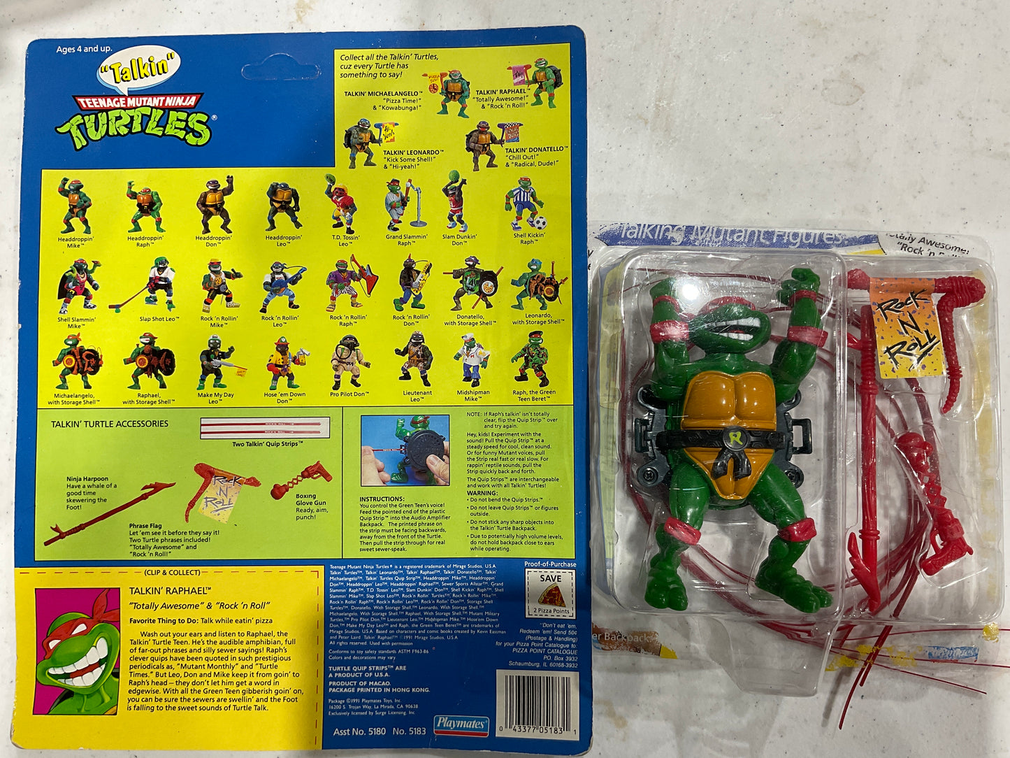 1991 TMNT Talkin’ Raphael, unpunched card, LOOSE BUBBLE
