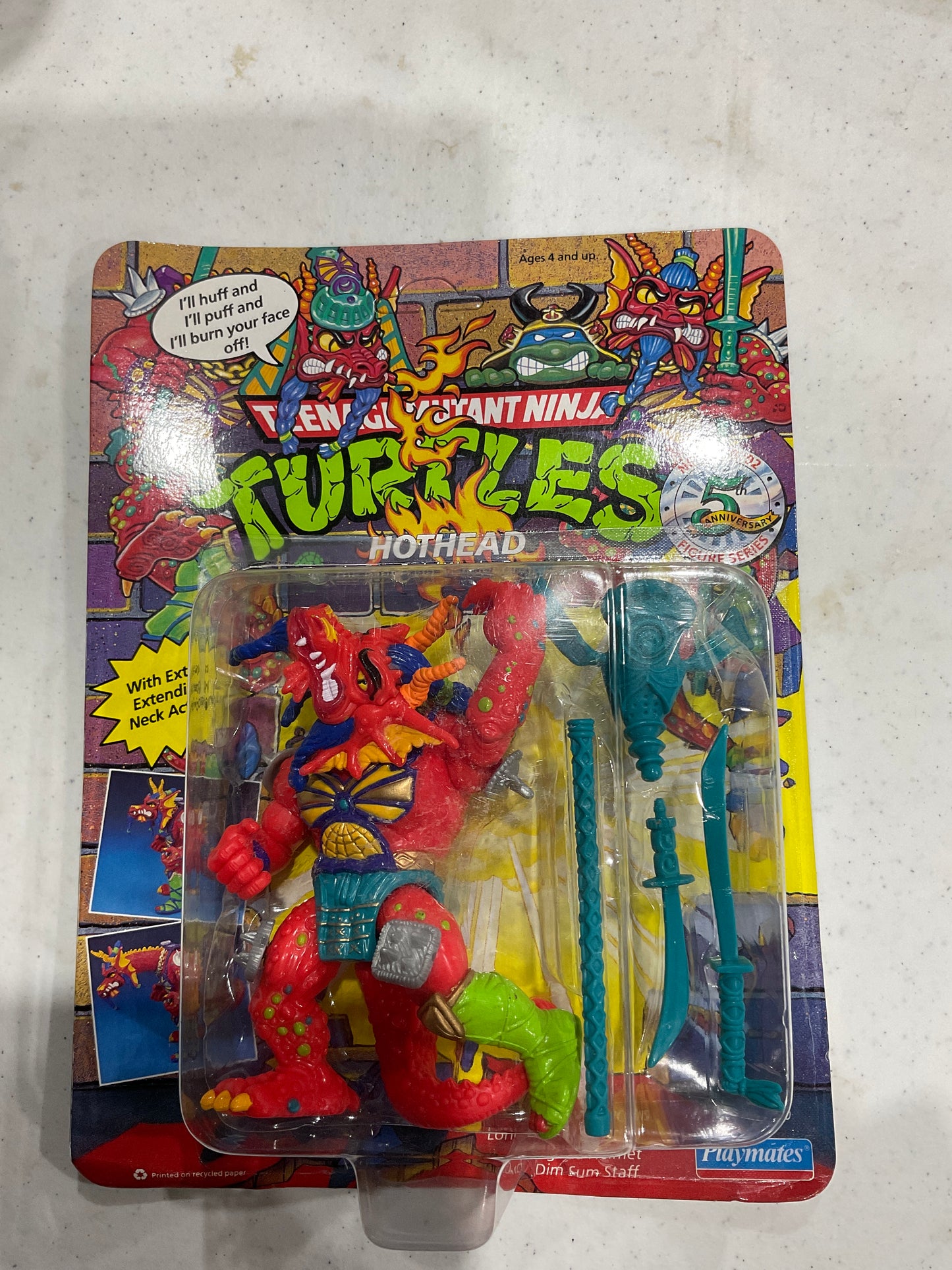 1992 TMNT 5th Anniversary Hothead NM, PARTIALLY BROKEN SEAL