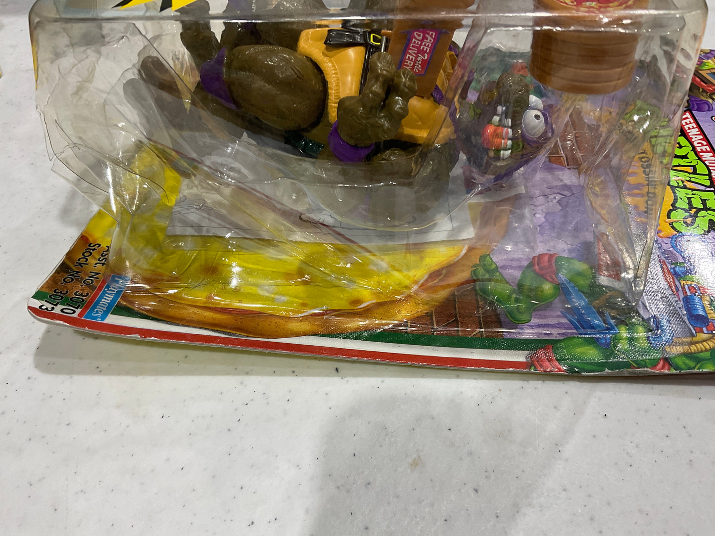 1994 TMNT Pizza Tossin’ Don sealed on card, DAMAGED BUBBLE