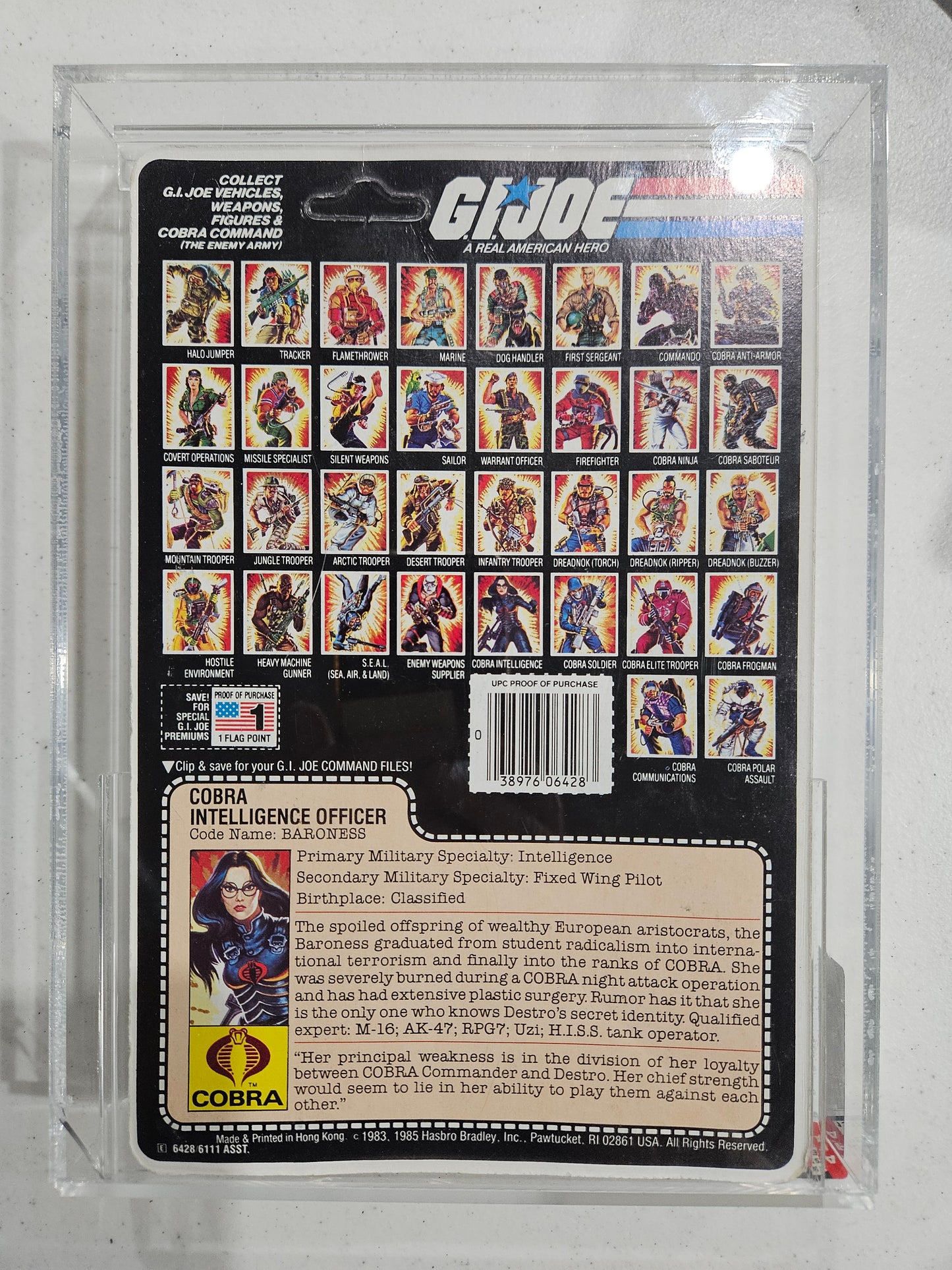 1984 Hasbro GI Joe Baroness Peach Fire Card AFA 85 NM+