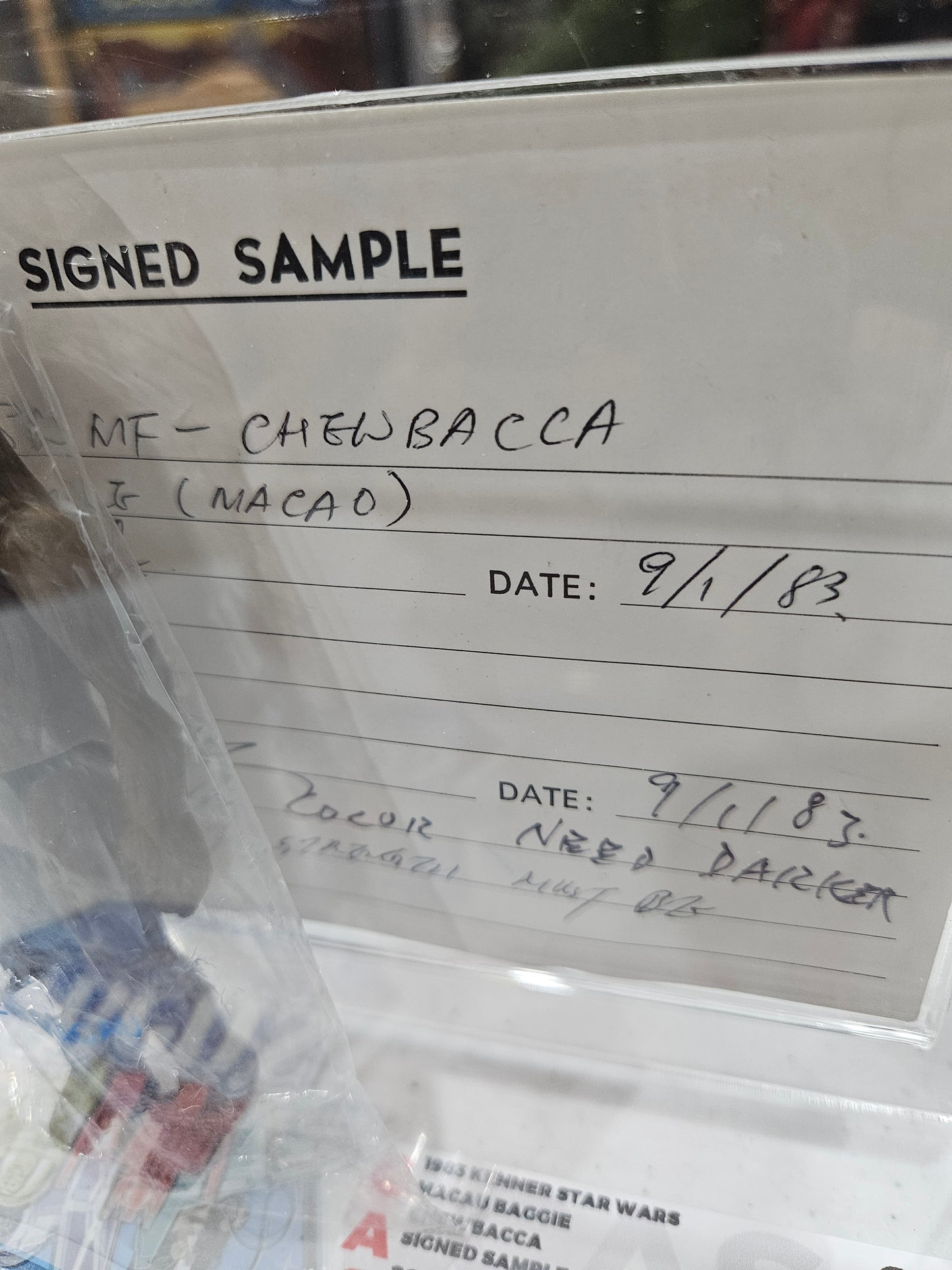 1983 Kenner Star Wars Macau Baggie Chewbacca Signed Sample CAS 85