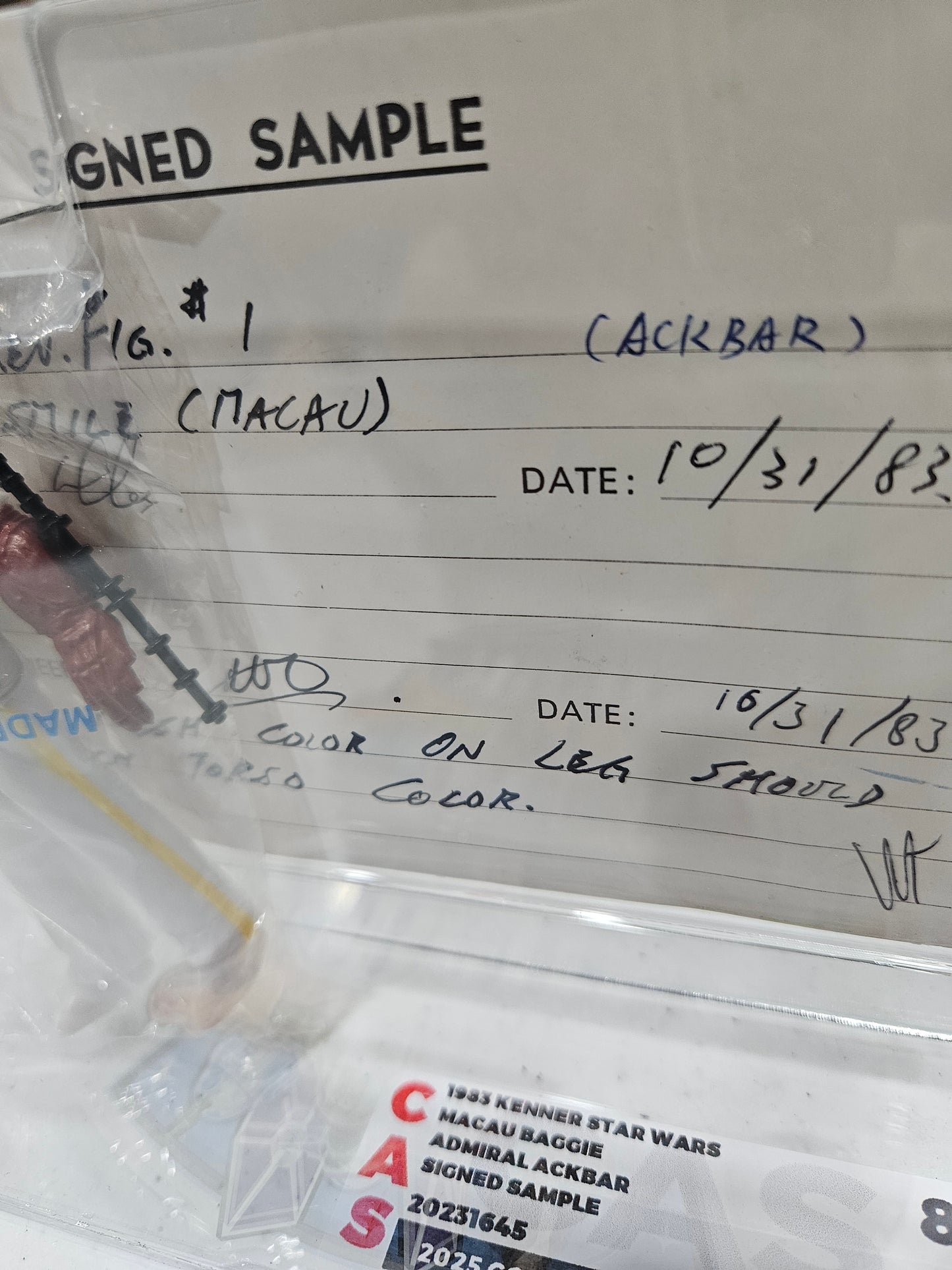 1983 Kenner Star Wars Macau Baggie Admiral Ackbar Signed Sample CAS 85+