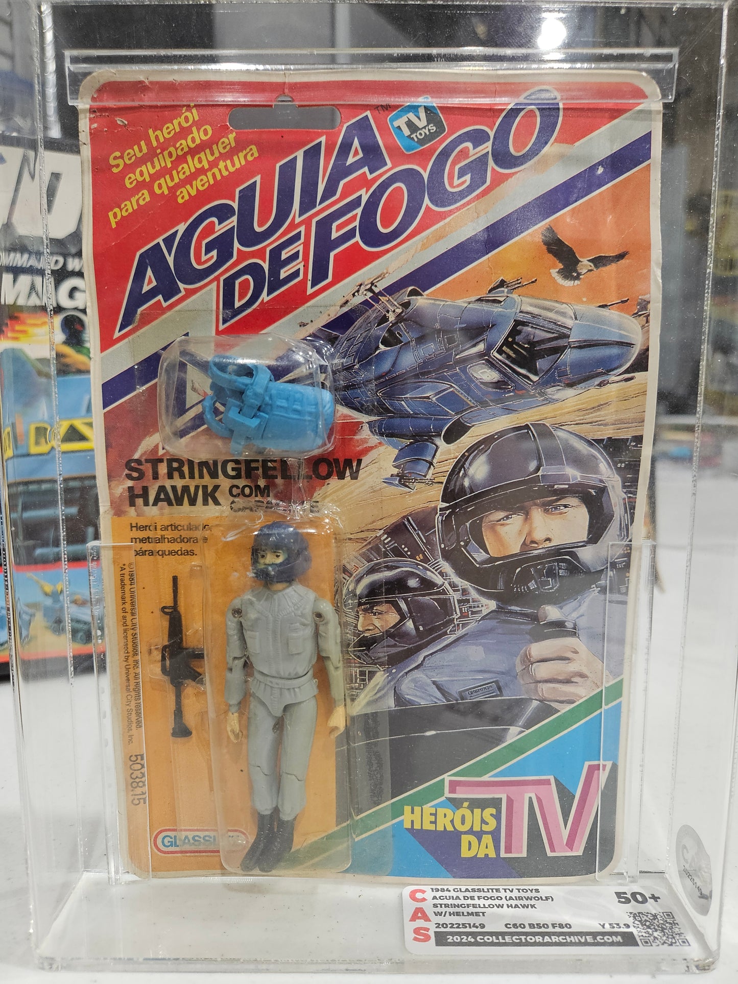 1984 Glasslite TV Toys Aqua De Fogo (Airwolf) Stringfellow Hawk CAS 50+