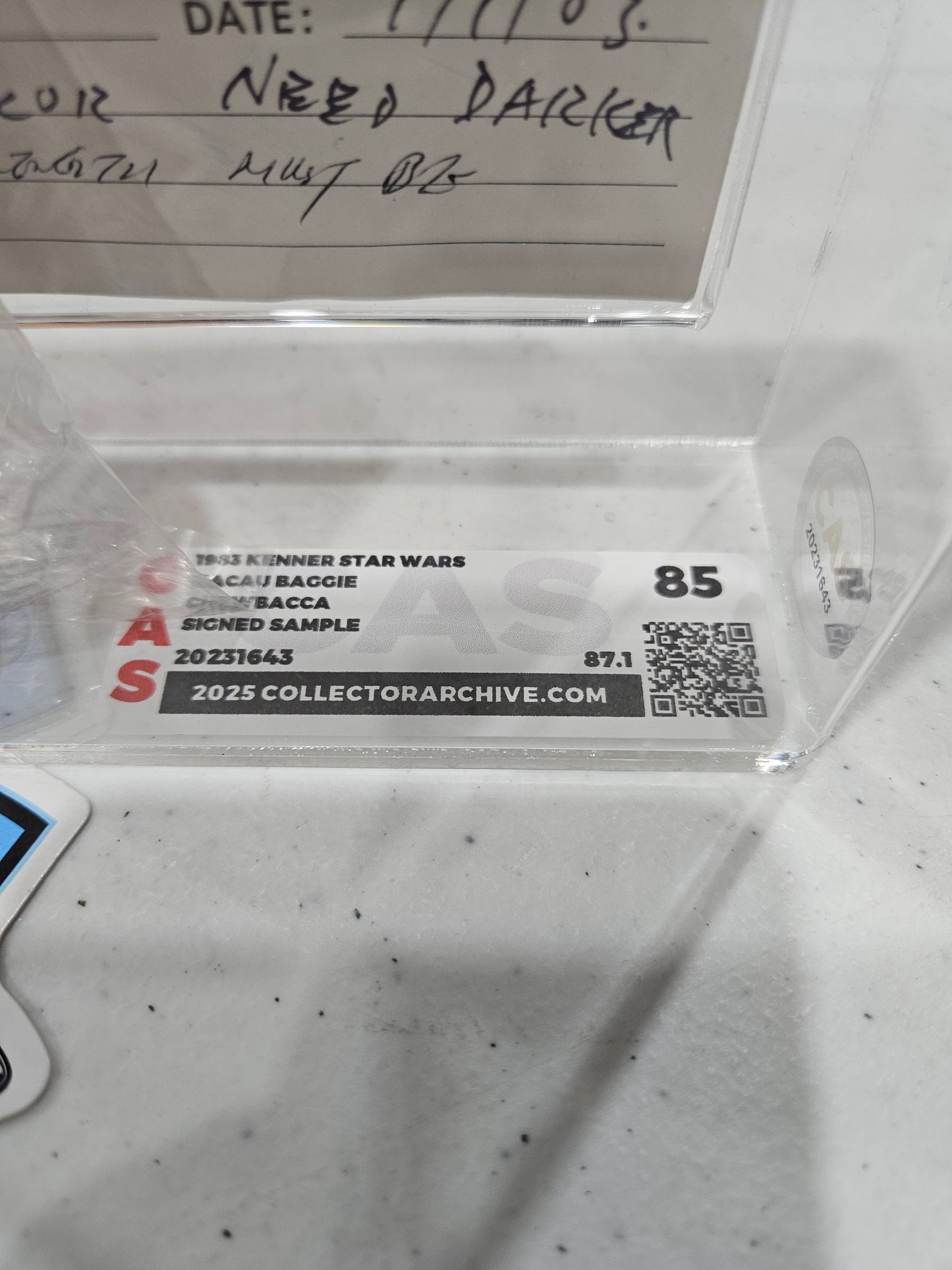 1983 Kenner Star Wars Macau Baggie Chewbacca Signed Sample CAS 85