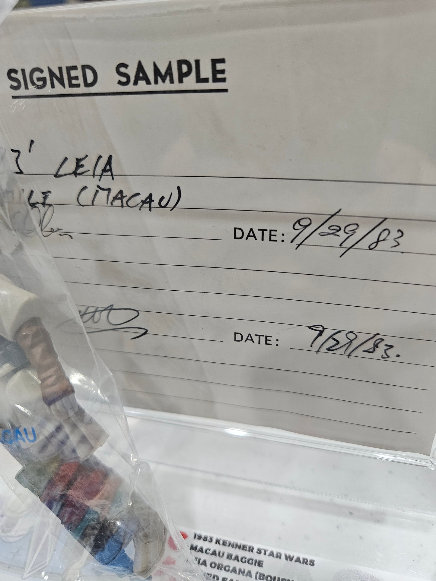 1983 Kenner Star Wars Macau Baggie Leia Organa (Boushh Disguise) Signed Sample CAS 85+